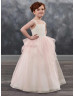 Square Neck Lace Tulle Floor Length Flower Girl Dress